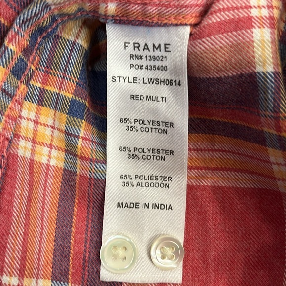 FRAME Fray Hem Flannel Top in Light Red Check Men's Size Small Preppy Plaid Boho - Picture 12 of 14
